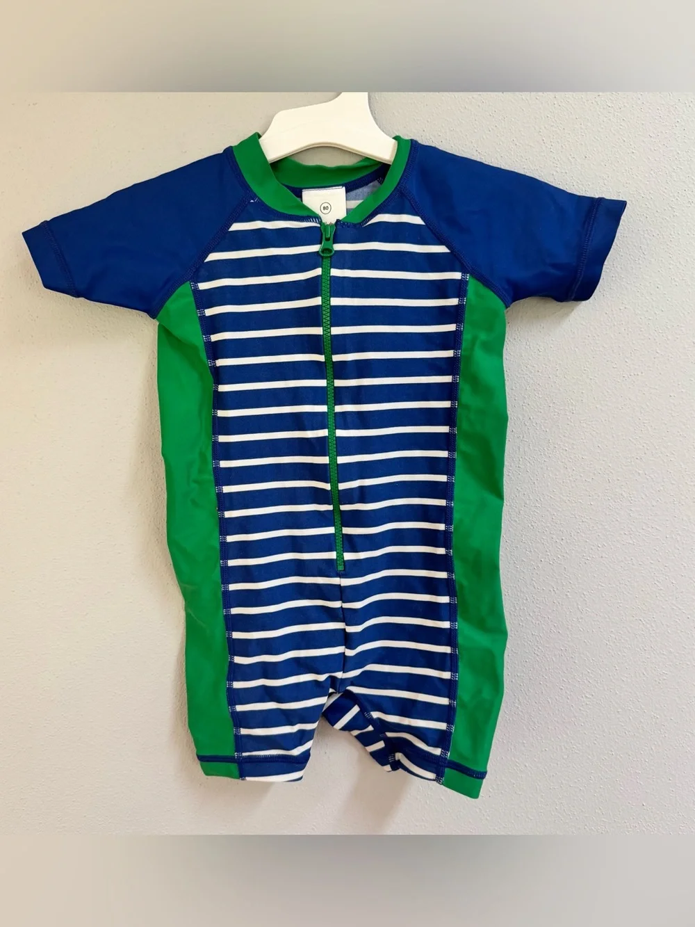 Hanna Andersson Kids Blue Green Striped Rash Guard One Piece Swimsuit Size 80